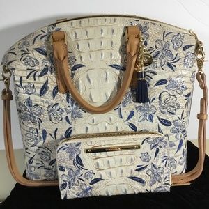 Brahmin Melbourne Duxbury Ivory Navy Tote Matching Wallet